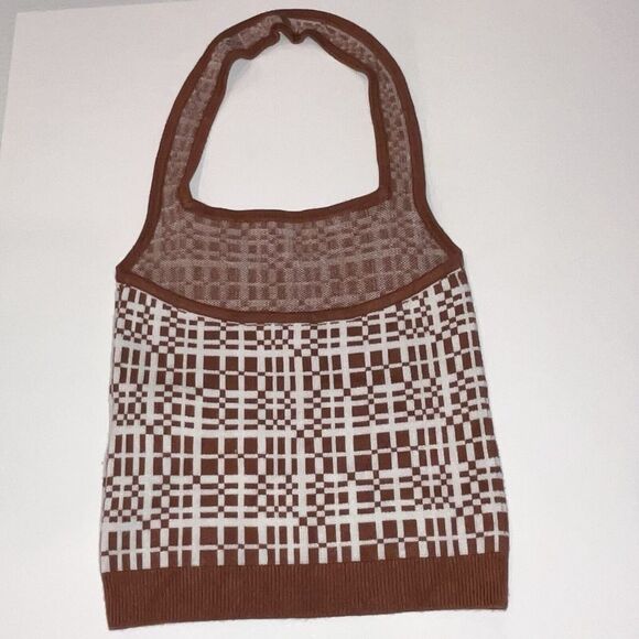 Abercrombie & Fitch Womens Brown White Knit Cropped Sleeveless Halter Top XS‎ - Picture 2 of 8